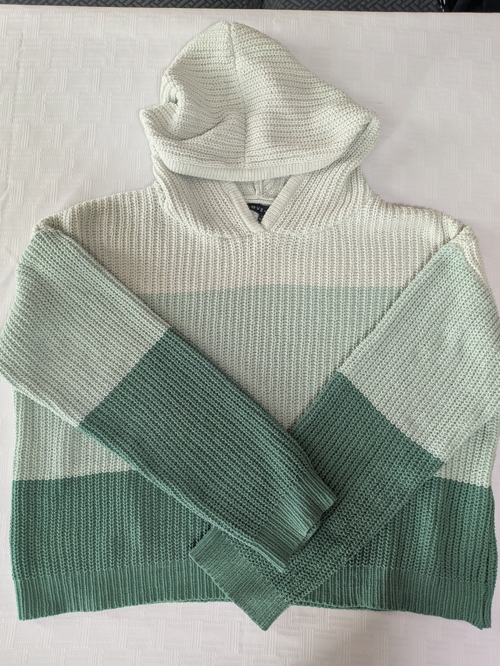 Love Ellie Colorblock Chenille Knit Hoodie Sweater XL Mint Sage Green Cropped